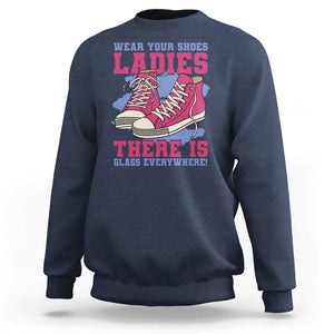 Madam Harris Sweatshirt Wear Your Shoes Ladies There's Glass Everywhere TS11 Navy Print Your Wear