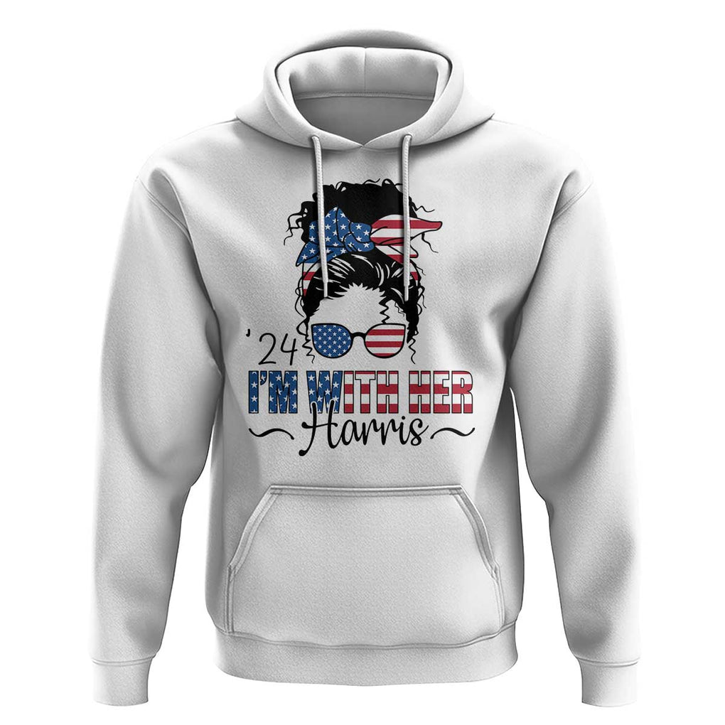 I'm With Her Harris Hoodie Kamala Support President 2024 USA Flag TS11 White Print Your Wear