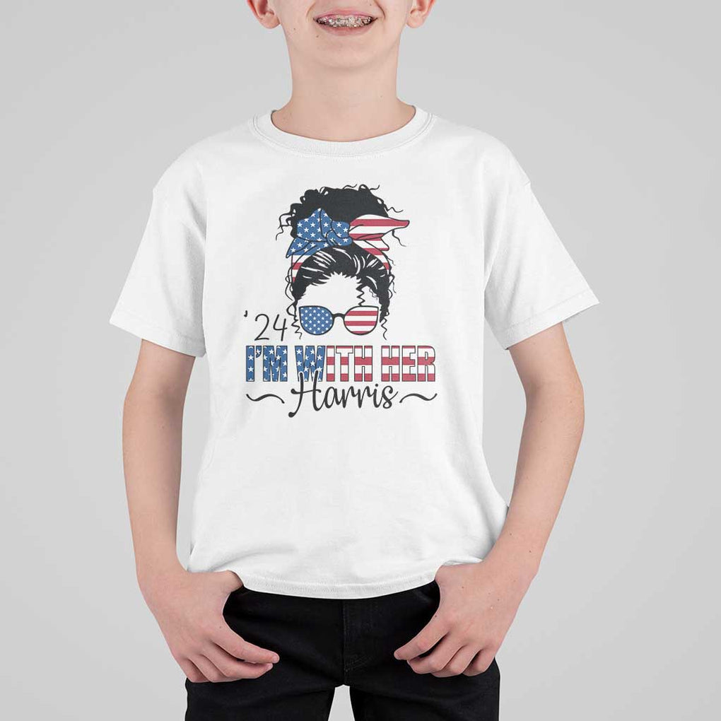 I'm With Her Harris T Shirt For Kid Kamala Support President 2024 USA Flag TS11 White Print Your Wear