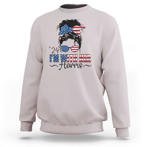 I'm With Her Harris Sweatshirt Kamala Support President 2024 USA Flag TS11 Ice Gray Print Your Wear