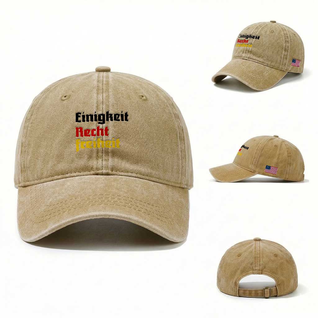 German Heritage Washed Cotton Baseball Cap Einigkeit Recht Freiheit Germany Flag TS11 Washed Cap Universal Fit Khaki Print Your Wear