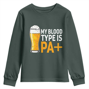 Funny My Blood Type Is IPA Youth Sweatshirt IPA Beer Drinking TS11 Dark Forest Green Print Your Wear