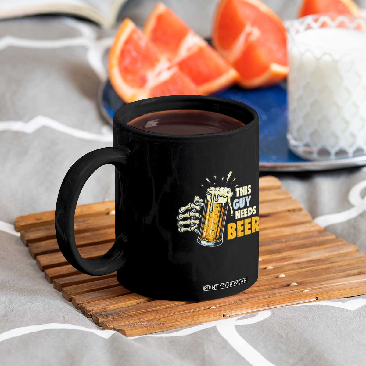 Funny This Guy Needs A Beer Coffee Mug Beer Drinking Skeleton Hand TS11 Print Your Wear
