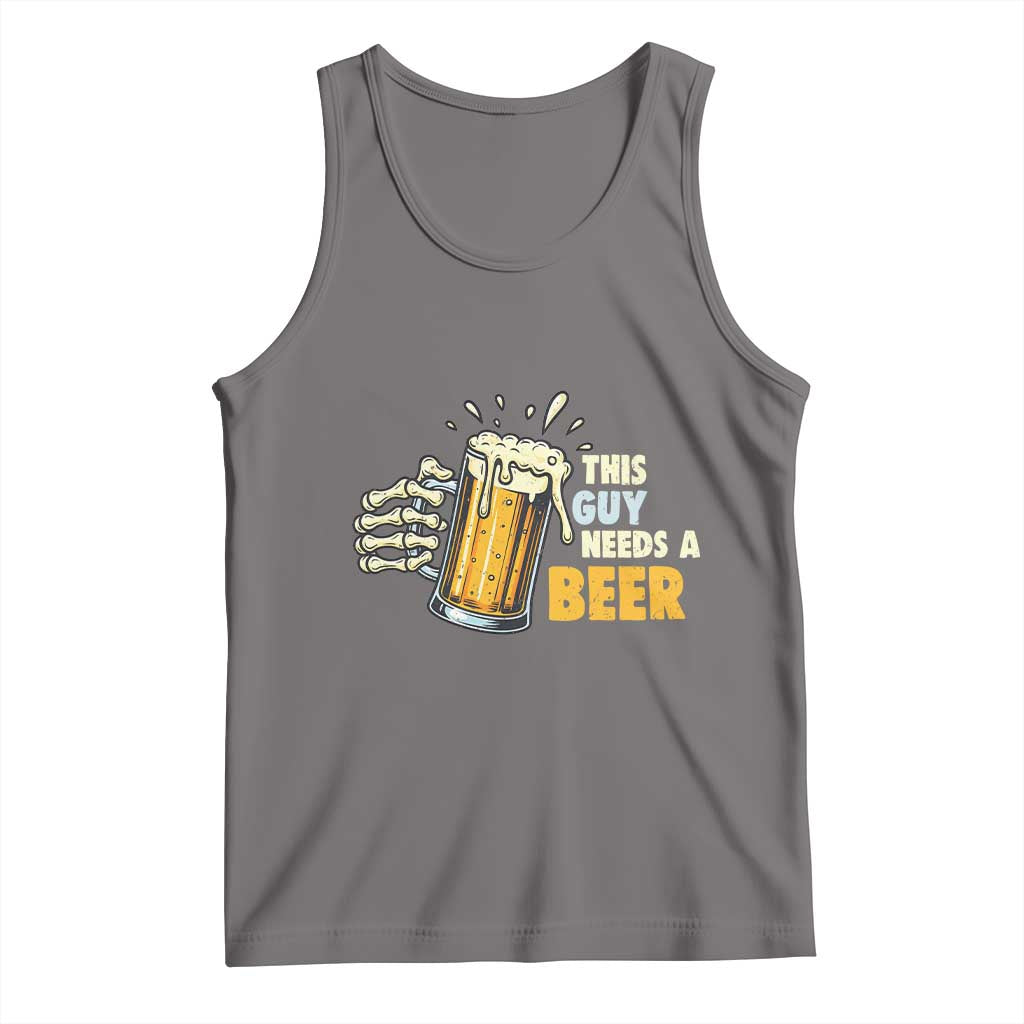 Funny This Guy Needs A Beer Tank Top Beer Drinking Skeleton Hand TS11 Deep Heather Print Your Wear