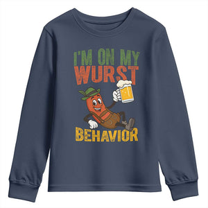 Funny I Am On My Wurst Behavior Youth Sweatshirt German Oktoberfest Sausage TS11 Navy Print Your Wear