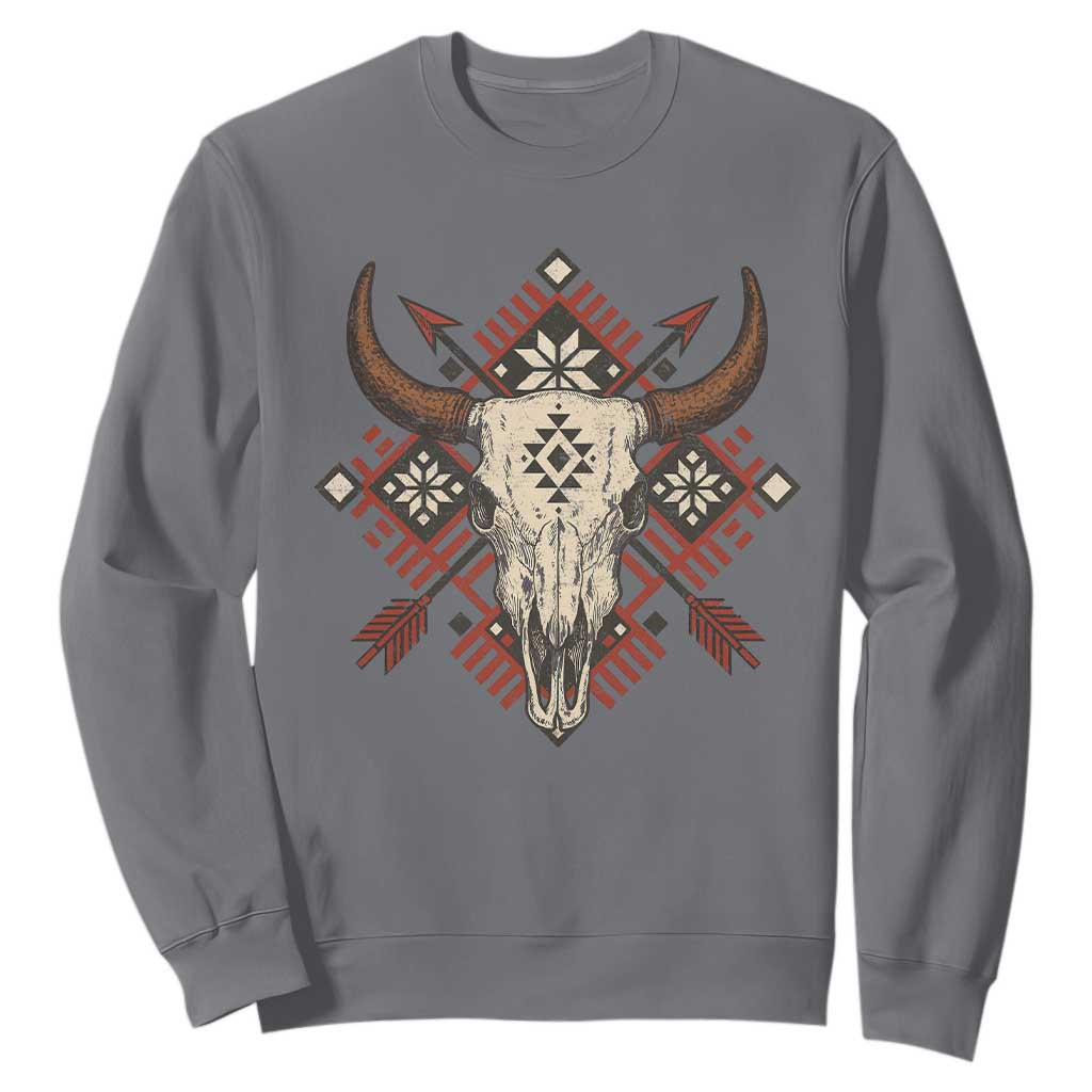 Native American Longhorn Bull Skull Tribal Arrows Sweatshirt TS11 Charcoal Print Your Wear