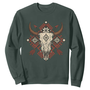 Native American Longhorn Bull Skull Tribal Arrows Sweatshirt TS11 Dark Forest Green Print Your Wear