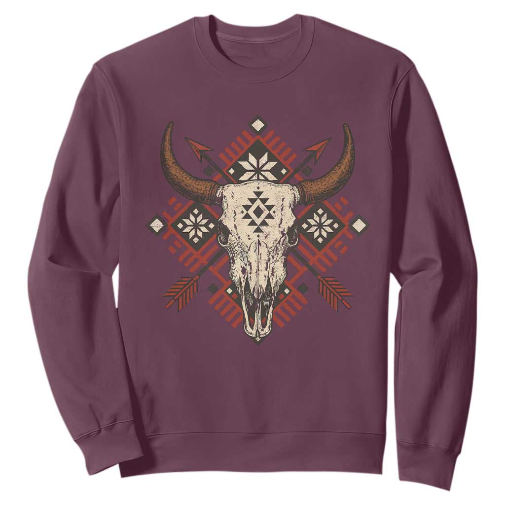 Native American Longhorn Bull Skull Tribal Arrows Sweatshirt TS11 Maroon Print Your Wear