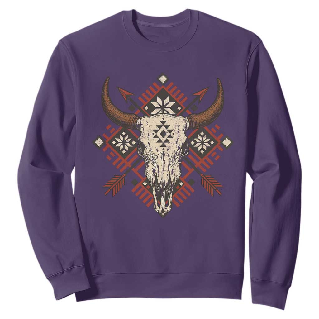 Native American Longhorn Bull Skull Tribal Arrows Sweatshirt TS11 Purple Print Your Wear