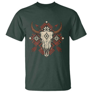 Native American Longhorn Bull Skull Tribal Arrows T Shirt TS11 Dark Forest Green Print Your Wear