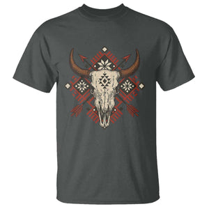 Native American Longhorn Bull Skull Tribal Arrows T Shirt TS11 Dark Heather Print Your Wear