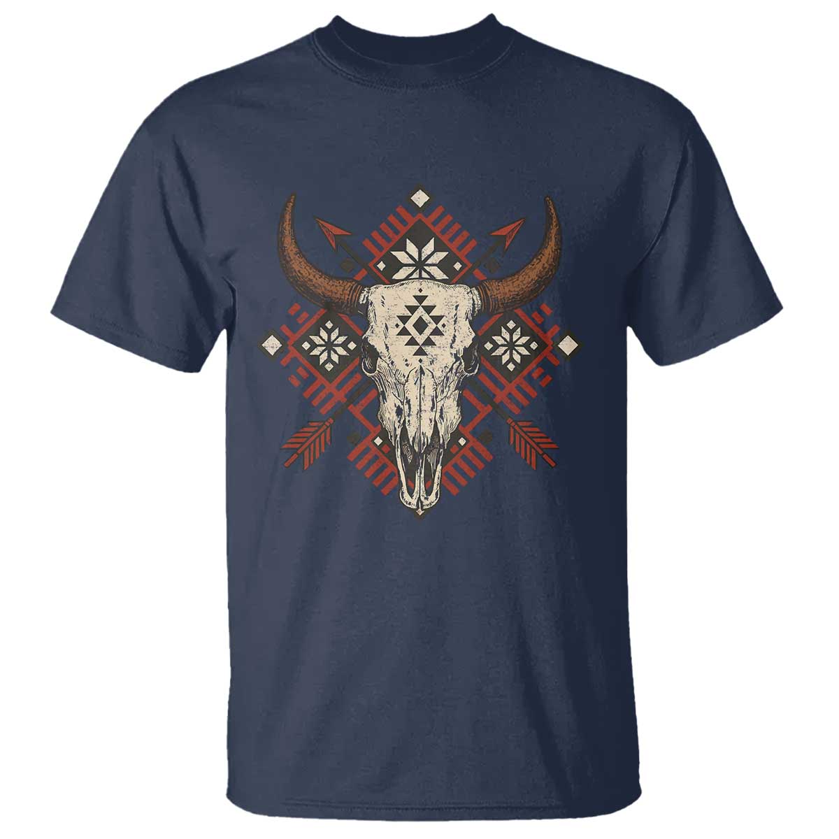 Native American Longhorn Bull Skull Tribal Arrows T Shirt TS11 Navy Print Your Wear