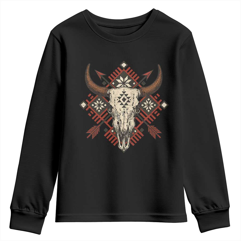 Native American Longhorn Bull Skull Tribal Arrows Youth Sweatshirt TS11 Black Print Your Wear