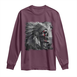 Native American Indian Chief Skull Headdress Crow Long Sleeve Shirt TS11 Maroon Print Your Wear