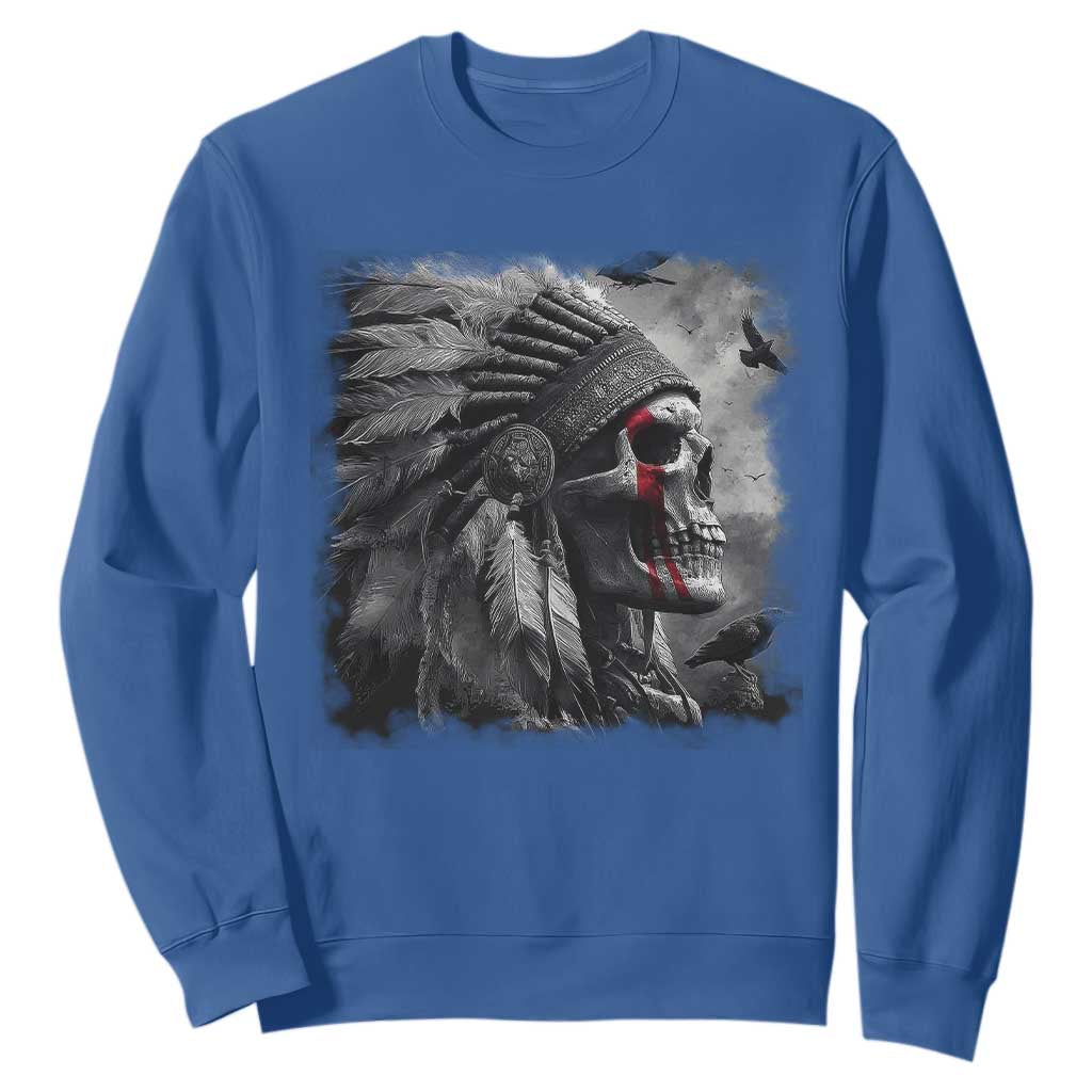 Native American Indian Chief Skull Headdress Crow Sweatshirt TS11 Royal Blue Print Your Wear
