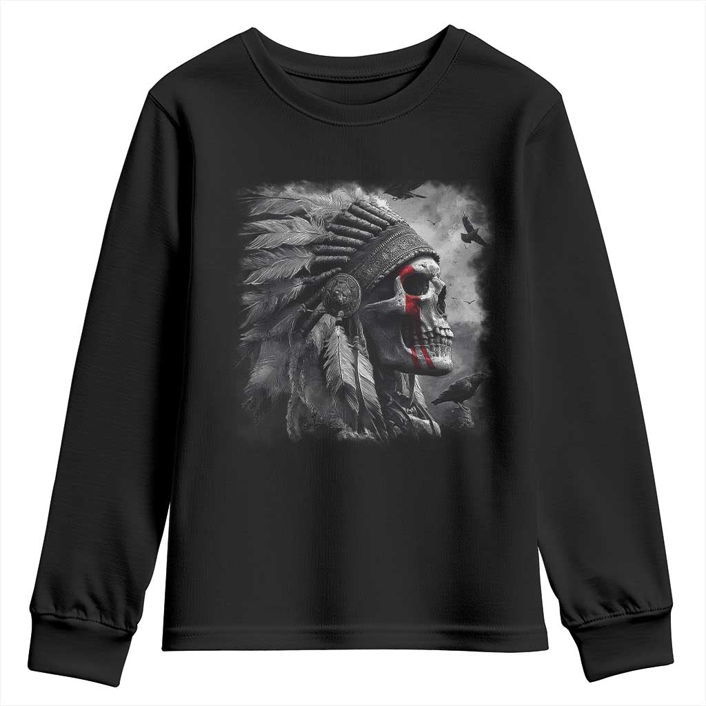 Native American Indian Chief Skull Headdress Crow Youth Sweatshirt TS11 Black Print Your Wear