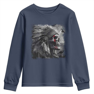 Native American Indian Chief Skull Headdress Crow Youth Sweatshirt TS11 Navy Print Your Wear