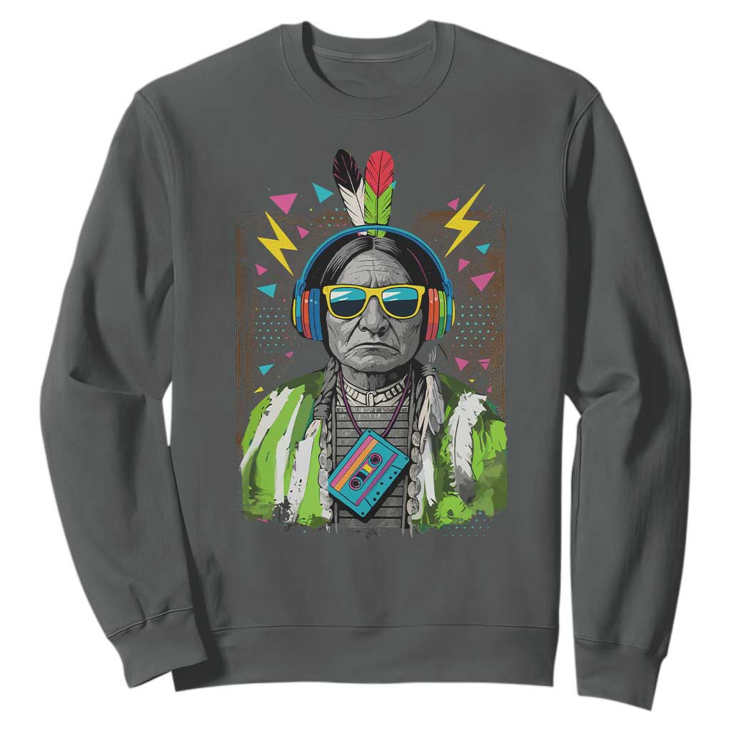 Funny Sitting Bull 90s Nostalgia Pop Art Sweatshirt Retro Native American Chief TS11 Dark Heather Print Your Wear
