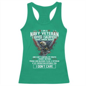 I Am Navy Veteran Racerback Tank Top I Served I Sacrificed I have Anger Issues Bald Eagle USA Flag TS11 Irish Green Print Your Wear