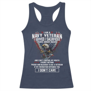 I Am Navy Veteran Racerback Tank Top I Served I Sacrificed I have Anger Issues Bald Eagle USA Flag TS11 Navy Print Your Wear
