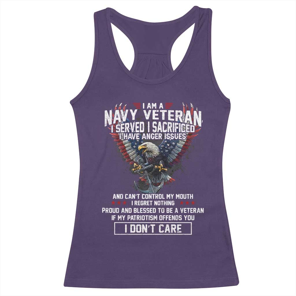 I Am Navy Veteran Racerback Tank Top I Served I Sacrificed I have Anger Issues Bald Eagle USA Flag TS11 Purple Print Your Wear