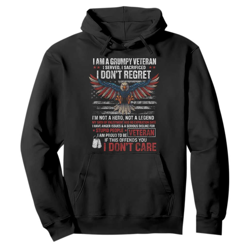 I Am A Grumpy Veteran I Served I Sacrificed I Dont Regret Hoodie American Flag Bald Eagle TS11 Black Print Your Wear