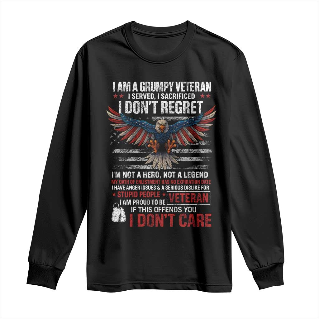 I Am A Grumpy Veteran I Served I Sacrificed I Dont Regret Long Sleeve Shirt American Flag Bald Eagle TS11 Black Print Your Wear