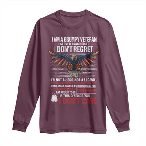 I Am A Grumpy Veteran I Served I Sacrificed I Dont Regret Long Sleeve Shirt American Flag Bald Eagle TS11 Maroon Print Your Wear