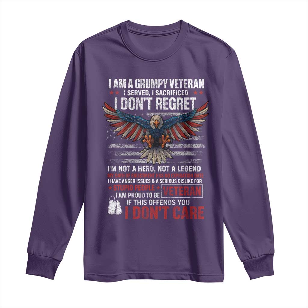I Am A Grumpy Veteran I Served I Sacrificed I Dont Regret Long Sleeve Shirt American Flag Bald Eagle TS11 Purple Print Your Wear