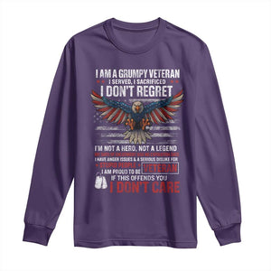 I Am A Grumpy Veteran I Served I Sacrificed I Dont Regret Long Sleeve Shirt American Flag Bald Eagle TS11 Purple Print Your Wear