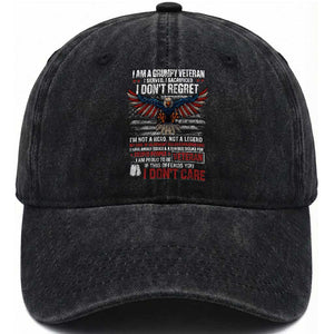 I Am A Grumpy Veteran I Served I Sacrificed I Dont Regret Washed Cotton Baseball Cap American Flag Bald Eagle TS11 Washed Cap Universal Fit Black Print Your Wear