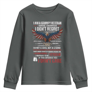 I Am A Grumpy Veteran I Served I Sacrificed I Dont Regret Youth Sweatshirt American Flag Bald Eagle TS11 Dark Heather Print Your Wear