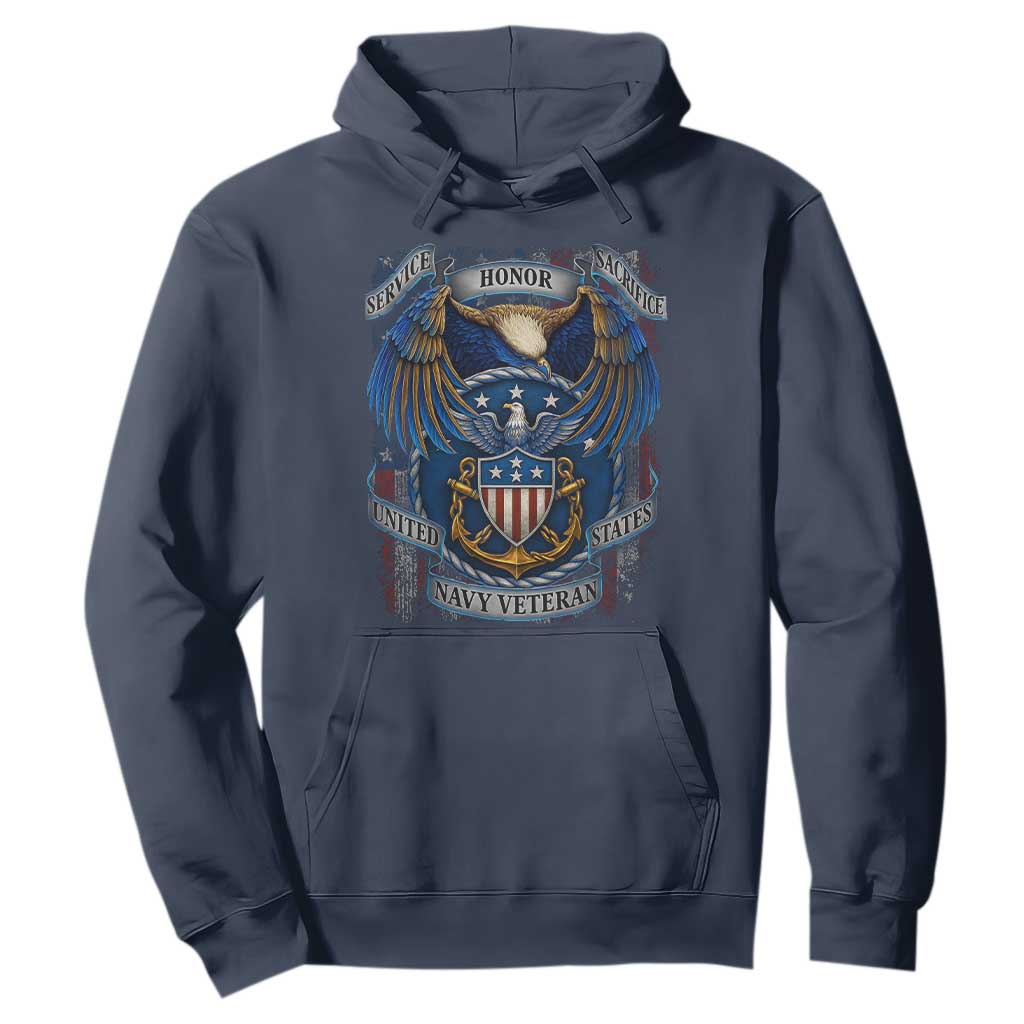 US Navy Veteran Service Honor Sacrifice Hoodie Vintage Bald Eagle American Flag Anchor TS11 Navy Print Your Wear
