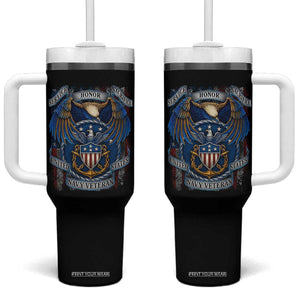 US Navy Veteran Service Honor Sacrifice Tumbler With Handle Vintage Bald Eagle American Flag Anchor TS11 One Size: 40 oz Black Print Your Wear