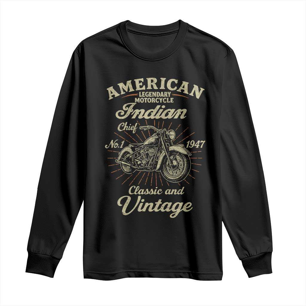 American Legendary Motorcycle Indian Chief Long Sleeve Shirt - Classic Vintage Bikers Club Tee TS11 Black Print Your Wear