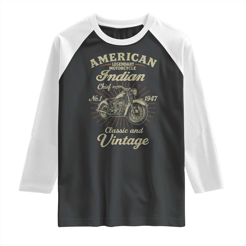 American Legendary Motorcycle Indian Chief Raglan Shirt Classic And Vintage Bikers Club TS11 Black White Print Your Wear