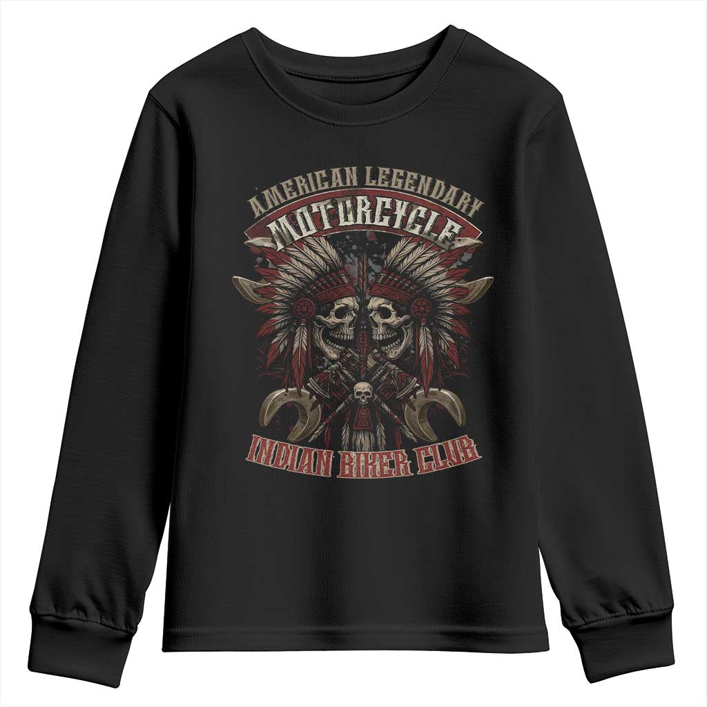 American Legendary Motorcycle Indian Biker Club Youth Sweatshirt Vintage Native American Skull Chief TS11 Black Print Your Wear
