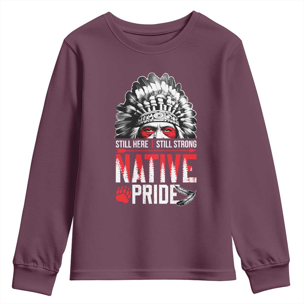 Still Here Still Strong Native Pride Youth Sweatshirt Native American Feather TS11 Maroon Print Your Wear