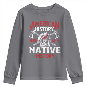 American History Begins With Native History Youth Sweatshirt Native American Indigenous Indian Warrior TS11 Charcoal Print Your Wear