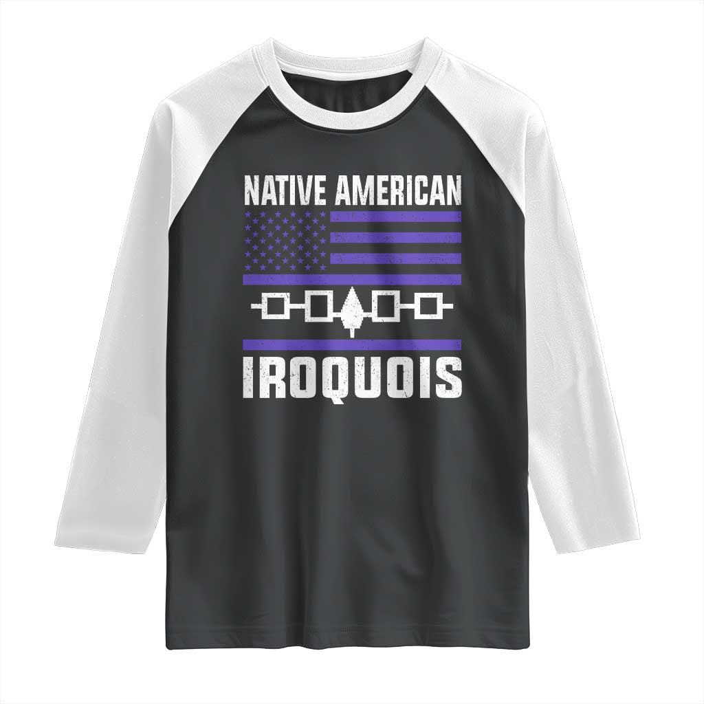 Native American Iroquois Raglan Shirt Haudenosaunee Nation Vintage USA Flag TS11 Black White Print Your Wear