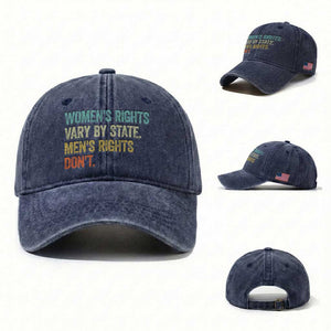 Women's Rights Vary By State Men Rights Don't Feminist Retro Washed Cotton Baseball Cap TS11 Washed Cap Universal Fit Navy Print Your Wear