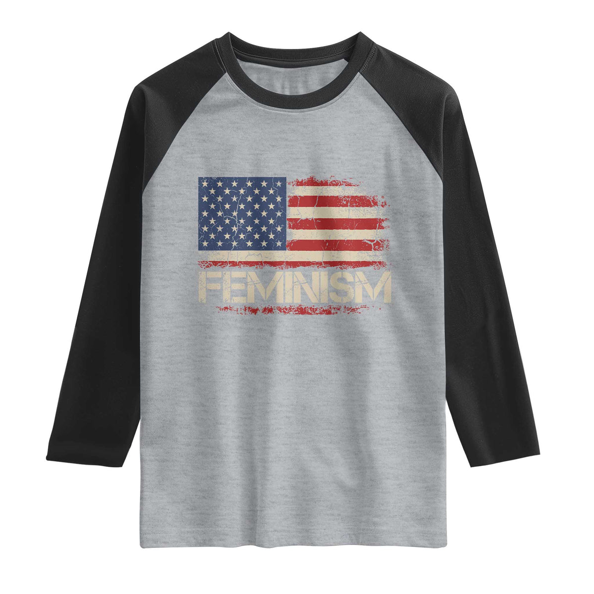 Feminism Feminist American Flag Raglan Shirt Patriotic Womens Rights TS11 Heather Gray Black Print Your Wear