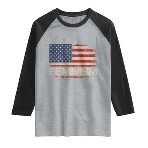 Feminism Feminist American Flag Raglan Shirt Patriotic Womens Rights TS11 Heather Gray Black Print Your Wear