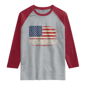Feminism Feminist American Flag Raglan Shirt Patriotic Womens Rights TS11 Heather Gray Heather Red Print Your Wear