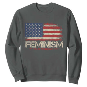 Feminism Feminist American Flag Sweatshirt Patriotic Womens Rights TS11 Dark Heather Print Your Wear