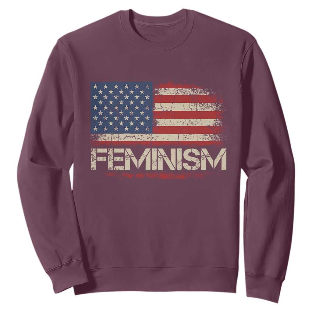 Feminism Feminist American Flag Sweatshirt Patriotic Womens Rights TS11 Maroon Print Your Wear