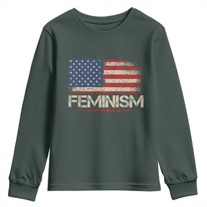 Feminism Feminist American Flag Youth Sweatshirt Patriotic Womens Rights TS11 Dark Forest Green Print Your Wear