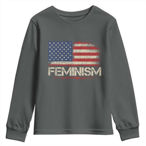 Feminism Feminist American Flag Youth Sweatshirt Patriotic Womens Rights TS11 Dark Heather Print Your Wear