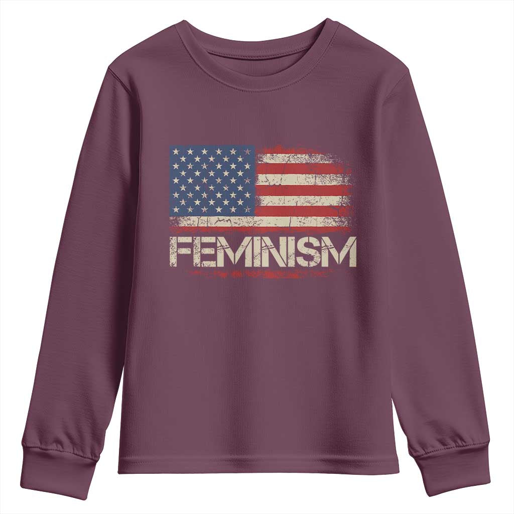 Feminism Feminist American Flag Youth Sweatshirt Patriotic Womens Rights TS11 Maroon Print Your Wear