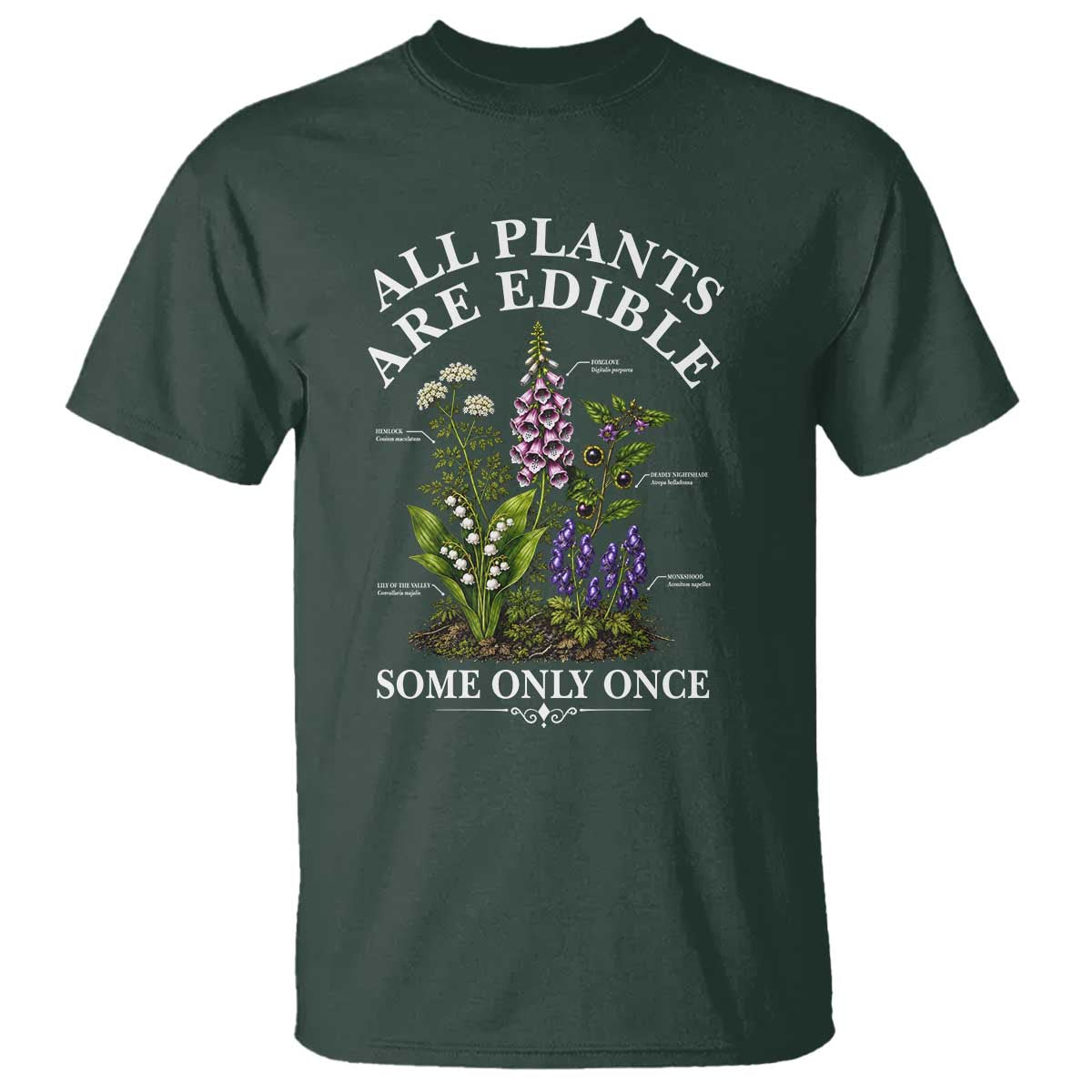 All Plants Are Edible Some Only Once T Shirt Funny Botanical Gardener TS11 Dark Forest Green Print Your Wear